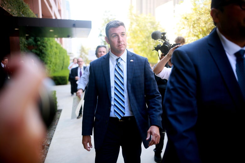 SAN DIEGO, CA - AUGUST 23: Congressman Duncan Hunter walks out of the San Diego Federal Courthouse after an arraignment hearing on Thursday, August 23, 2018 in San Diego, CA. Hunter and his wife Margaret, who pled 'not guilty', are accused of using more than 250,000 in campaign funds for personal use. (Photo by Sandy Huffaker/Getty Images)